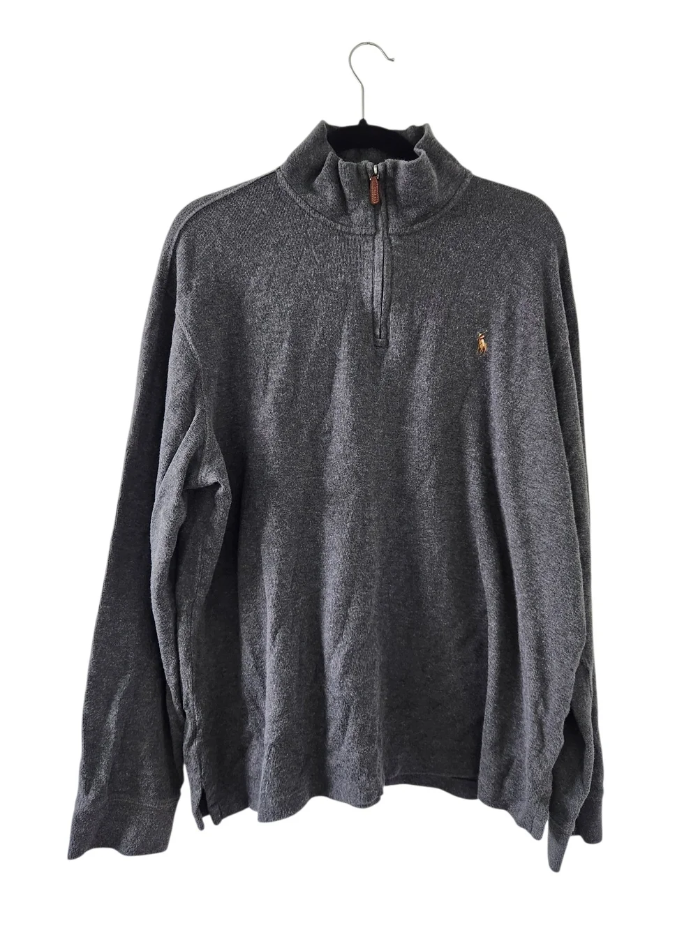 Polo Ralph Lauren Gray Knit Quarter-Zip Sweater XL Estate Rib Mens Preppy Shirt